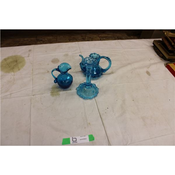 Three Blue Glassware Pieces