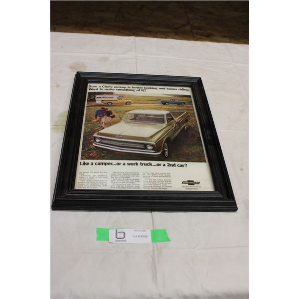 Late 1960's Chevrolet Framed Truck Ad: 13" x 15"