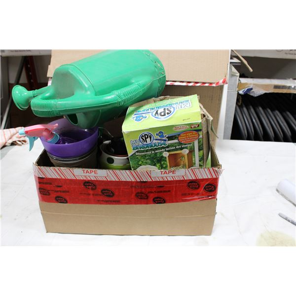 Box of Christmas Decorations and Box of Garden Supplies