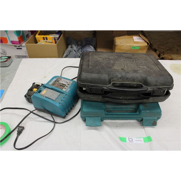 Makita Battery Charger and Battery with Makita and Campbell Hausfeld Cases
