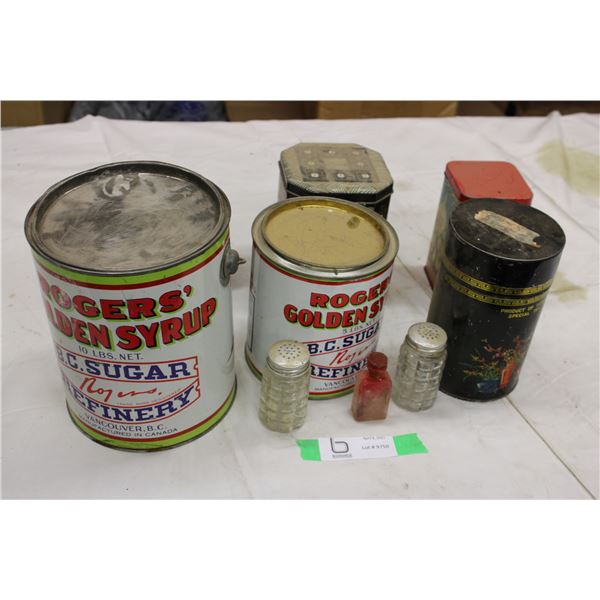 Tins: Rogers Golden and Salt & Peppers Shakers