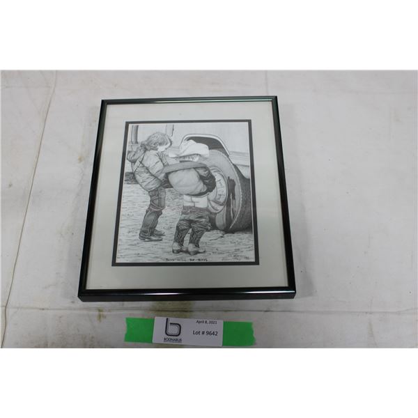 Bernie Brown "Boys Will Be Boys" Framed Pencil Drawing