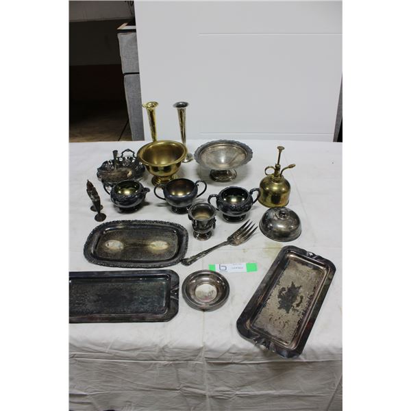 Box Lot of Vintage Plated Silver & Brass Goods