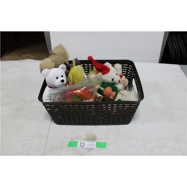 Basket Box Lot of Vintage Stuffed Toys & Dolls