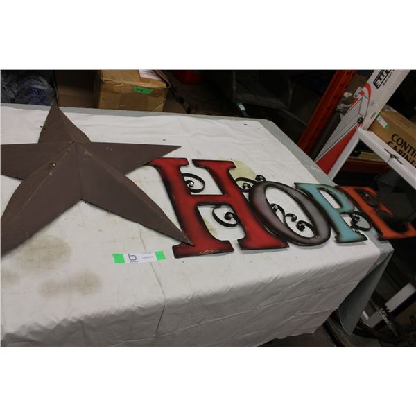 Tin Metal Star and Hope Sign