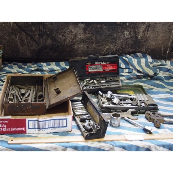 Misc Small Sockets and Ratchets Plus Drill Bits and Other Tools