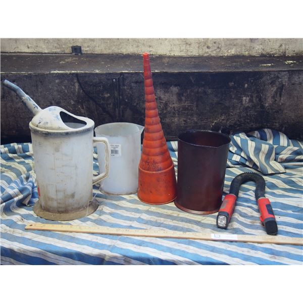 Black and Decker Folding Light, Oil Funnel and Oil Containers