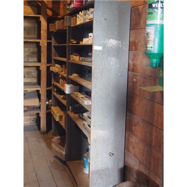 (2) Wooden shelf with contents auto parts and misc