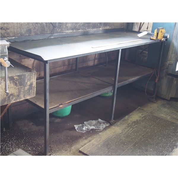 Metal Work Bench with Vise 84 by 30 by 37" T