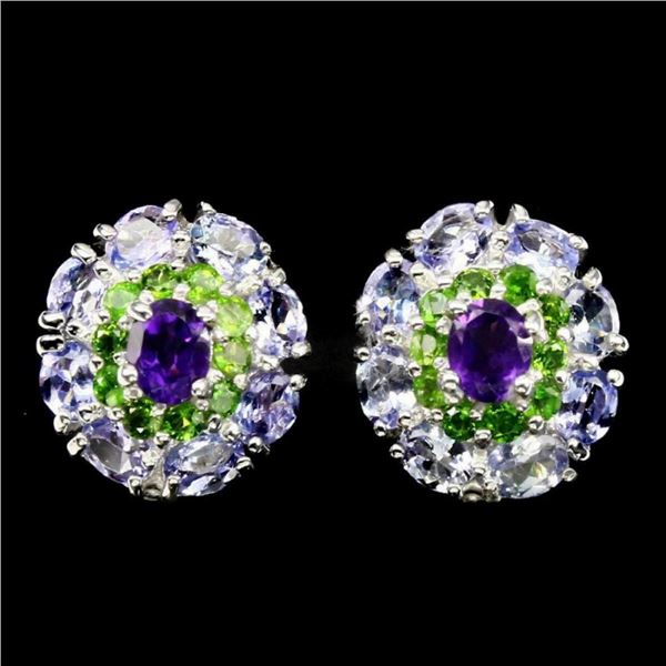 Natural Tanzanite Amethyst Chrome Diopside Earrings