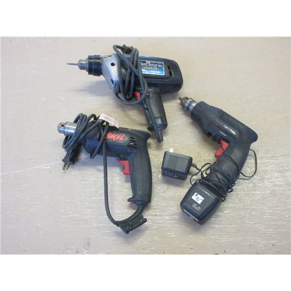 2 Electric Drills - 1 Cordless Drill With Charger - All Work