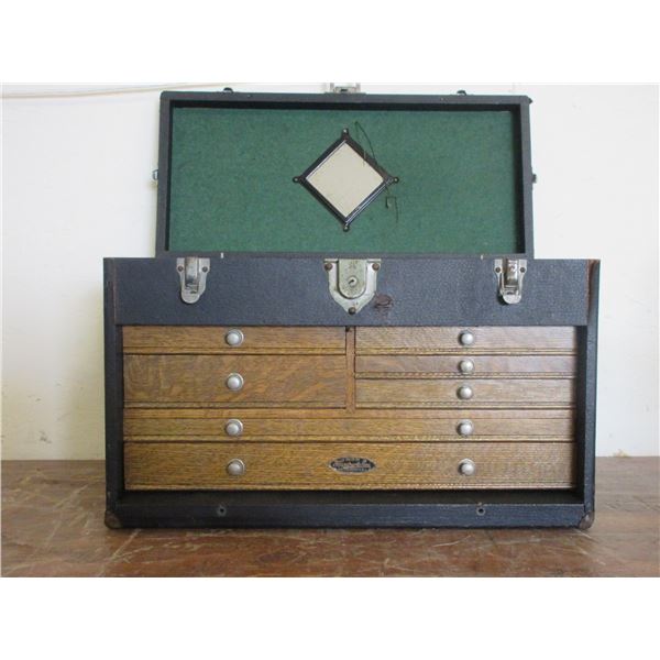 1920's Gerstnert Sons Oak And Leather Machinest Chest - 20" W x 11" H x 9.5" D