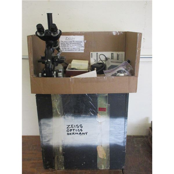 Zeiss Trinocular Microscope with Illuminators and Accessories - Wooden Case