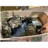 Image 2 : LARGE PLASTIC TOTE OF ASSORTED CAMO CLOTHING, ETC