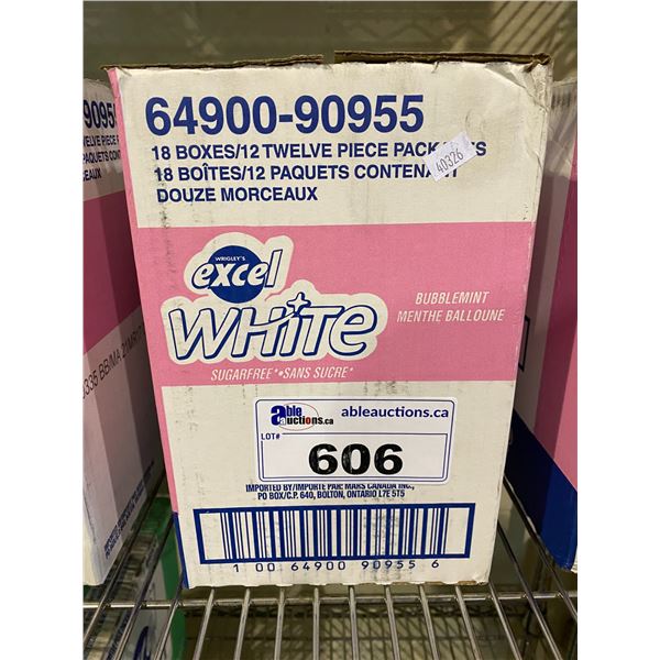 BOX OF WRIGLEY'S EXCEL WHITE SUGAR FREE GUM (18X12 PACKAGES)