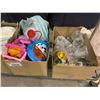Image 2 : ASSORTED COAT HANGERS, CLOTHES, TOYS, AND DISH WARE
