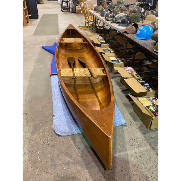 APPROX 13' MAX ANDERSSONS PLYWOOD CANOE, MADE IN SWEDEN WITH OAK PADDLES