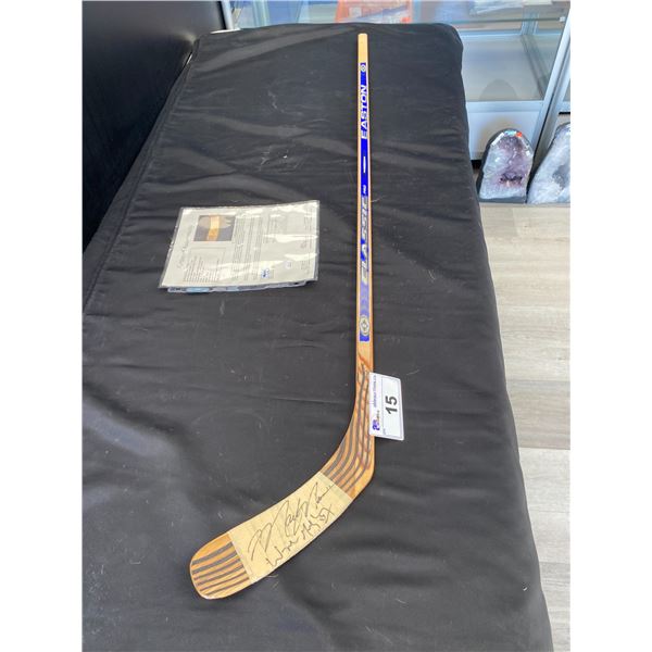 HOCKEY STICK AUTOGRAPHED BY MARK MESSIER AND WAYNE GRETZKY WITH LETTER OF AUTHENTICITY