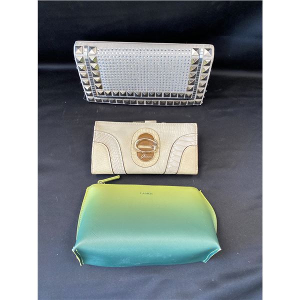 GUESS WALLET, ALDO CLUTCH AND MAKEUP BAG (ALL WITH SOME WEAR)