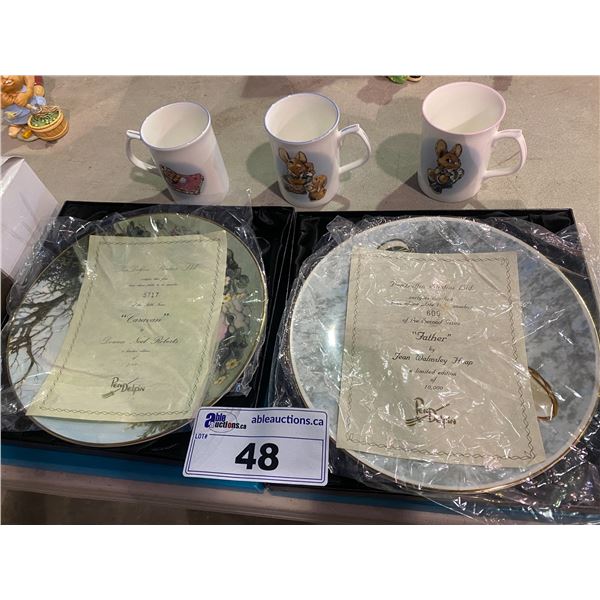 2 LEP PEN DELFIN PLATES & 3 MUGS
