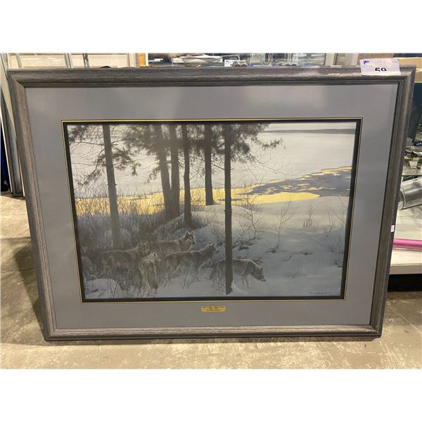 FRAMED & SIGNED LEP 7169/9600 BY ROBERT BATEMAN TITLED "EDGE OF THE NIGHT- TIMBER WOLVES" WITH COA