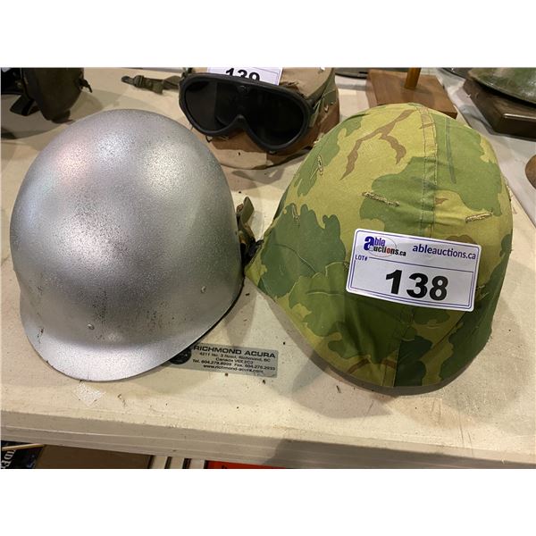 TWO ARMY HELMETS