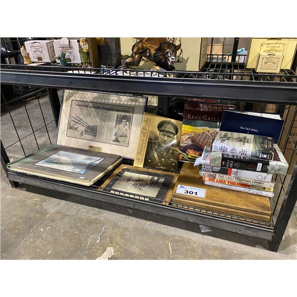 ASSORTED BOOKS, VINTAGE ARTICLES, OLD WAR PHOTOS, ETC