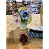 Image 2 : 2 VINTAGE SODA BOTTLES, RADNOR FLORAL PIECE, TITANIC CERAMIC MODEL