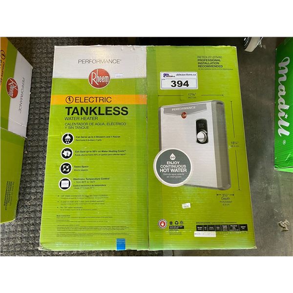 NEW RHEEM PERFORMANCE ELECTRIC TANKLESS WATER HEATER MODEL RETEK-27