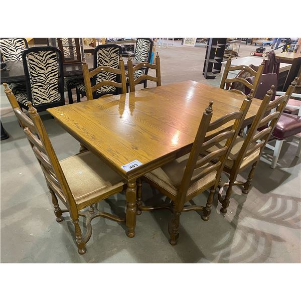 SOLID OAK TABLE WITH 2 LEAF INSERTS & 6 CHAIRS 65 X 40"