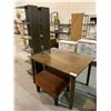 Image 1 : TABLE 48 X 36", 2 BOOK SHELVES 71 X 20" & OTTOMAN