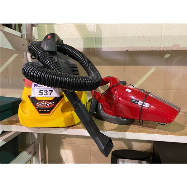 STINGER WET/DRY 2.5L SHOP VAC & DIRT DEVIL ACCUCHARGE HANDHELD VACUUM