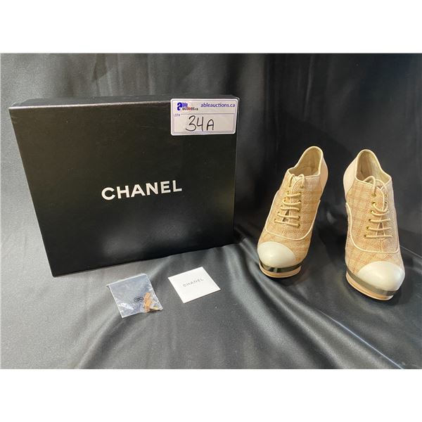 NEW WITH BOX CHANEL SIZE 37 1/2 HIGH HEELS WITH EXTRA HEEL TIPS