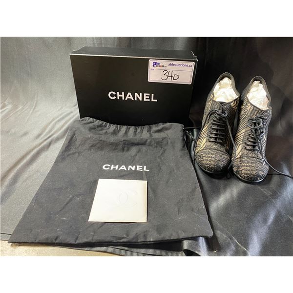 NEW WITH BOX & DUST BAG CHANEL SIZE 36 1/2 PEARL ACCENT HIGH HEELS