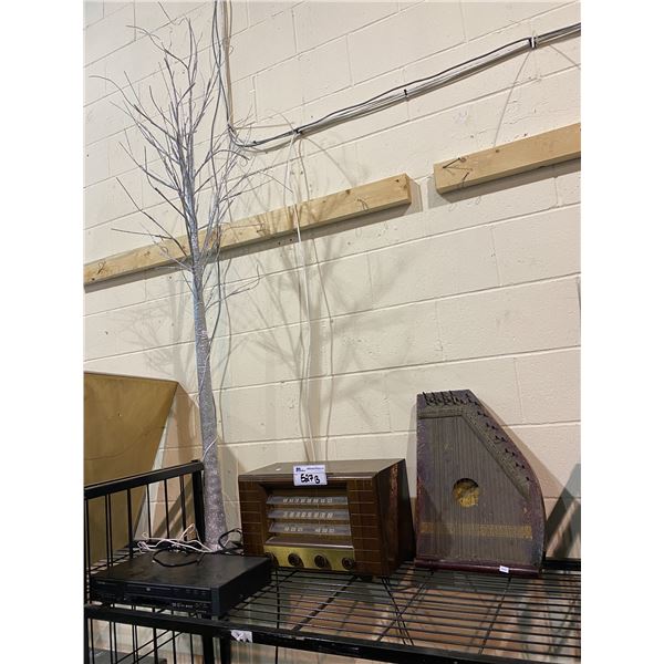 HARP, VINTAGE RADIO, LIGHT-UP TREE, TOSHIBA DVD PLAYER