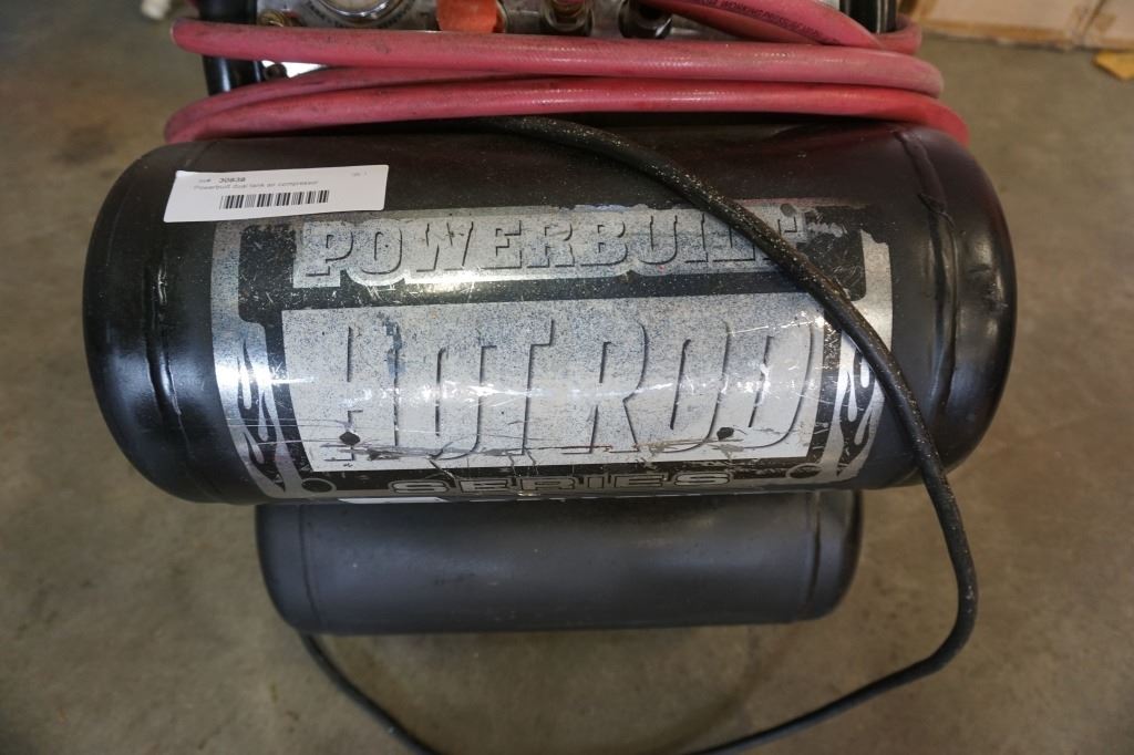 Powerbuilt Air Compressor Powerbuilt dual tank air compressor and hose - Big Valley Auction