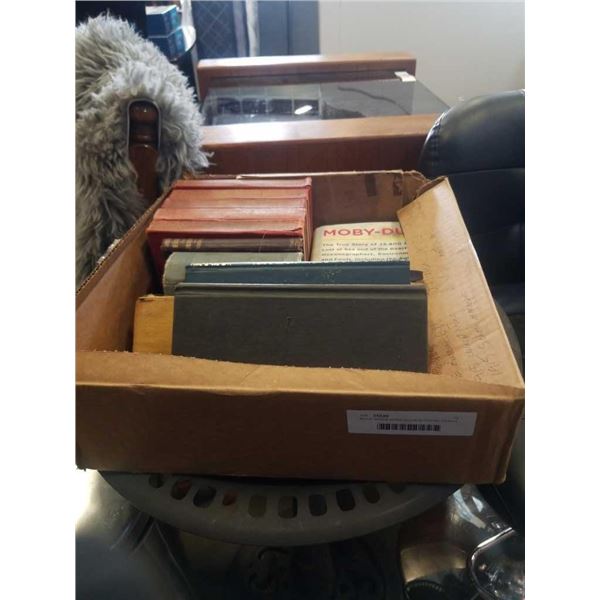Box of antique books including Charles Dickens novels, William shakespere and more