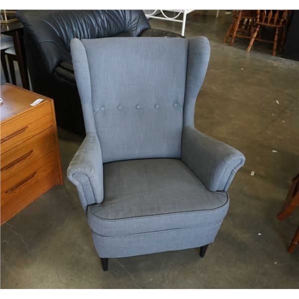 MODERN GREY WINGBACK BUTTONBACK CHAIR AND OTTOMAN