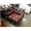 Image 1 : VINTAGE WOOD FRAMED TUFTED LEATHER CHAIR
