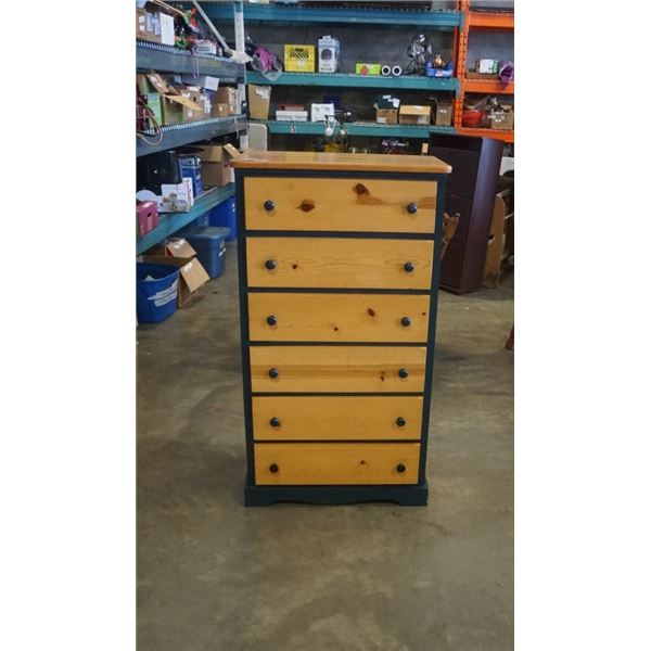 6 DRAWER GREEN AND PINE CHEST OF DRAWERS