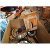 Image 2 : BOX OF POTS, KETTLE, MIXING BOWL, ELECTRIC HAND MIXER