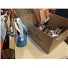 Image 4 : BOX OF POTS, KETTLE, MIXING BOWL, ELECTRIC HAND MIXER