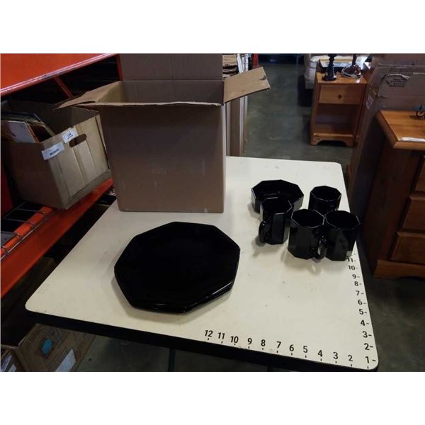 BLACK MID CENTURY MADE IN FRANCE DISH SET