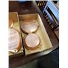 Image 3 : 2 Boxes of french copper pot ,pans strainer, spatula and more