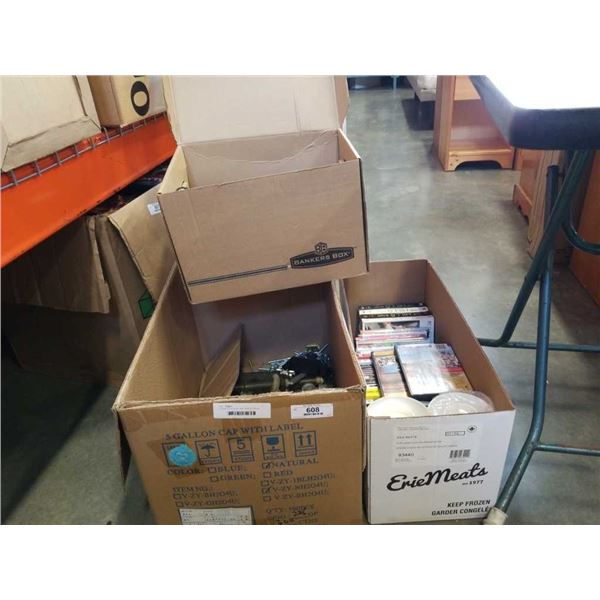 3 boxes of DVD, DVD sets, Blank DVDs and tools