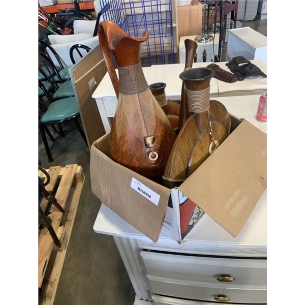 4 WOOD VASES