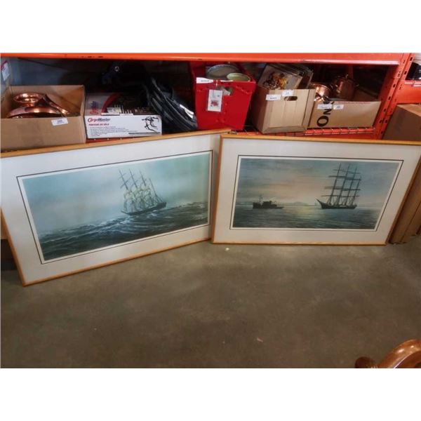 2 LARGE SIGNED LEP TALL SHIP SAILING PRINTS