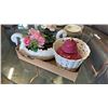 Image 1 : Porcelain swan and basket with artificial plants