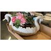 Image 3 : Porcelain swan and basket with artificial plants