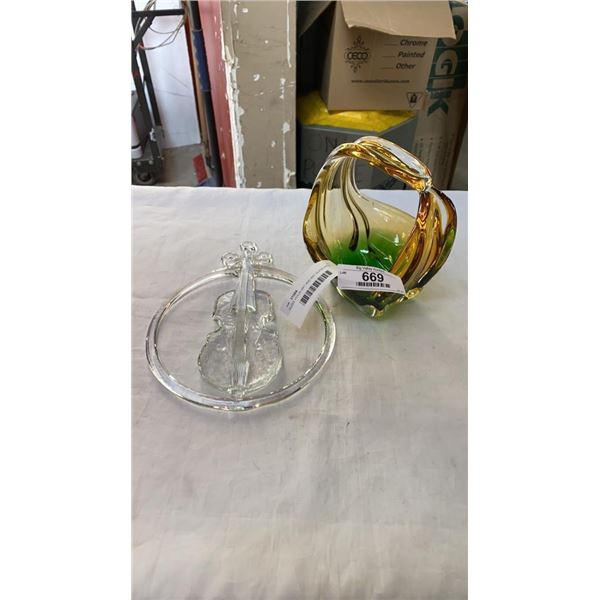 GLASS VIOLIN ART AND ART GLASS BASKET